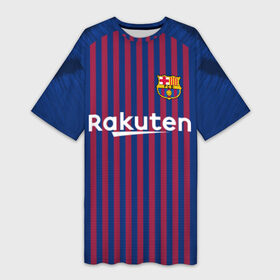 Платье-футболка 3D с принтом Messi home 18 19 в Курске,  |  | Тематика изображения на принте: barcelona | champions | league | lionel | messi | spain | барселона | испания | лига | лионель | месси | чемпионов