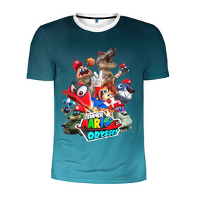 Мужская футболка 3D спортивная с принтом Super Mario Odyssey в Курске, 100% полиэстер с улучшенными характеристиками | приталенный силуэт, круглая горловина, широкие плечи, сужается к линии бедра | Тематика изображения на принте: nintendo | марио | нинтендо