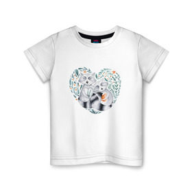 Детская футболка хлопок с принтом Еноты в Курске, 100% хлопок | круглый вырез горловины, полуприлегающий силуэт, длина до линии бедер | love | romantic | енот | еноты | животное | животные | любовь | природа | романтика | сердца | сердце