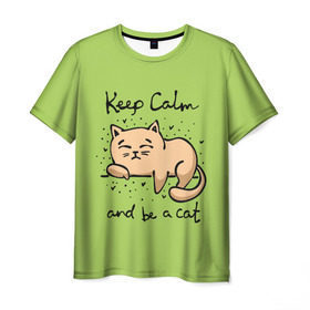 Мужская футболка 3D с принтом Keep Calm and be a cat в Курске, 100% полиэфир | прямой крой, круглый вырез горловины, длина до линии бедер | cat | keep calm | домашние любимцы | животные | котики | котэ | котята | любовь | милые