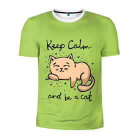 Мужская футболка 3D спортивная с принтом Keep Calm and be a cat в Курске, 100% полиэстер с улучшенными характеристиками | приталенный силуэт, круглая горловина, широкие плечи, сужается к линии бедра | cat | keep calm | домашние любимцы | животные | котики | котэ | котята | любовь | милые