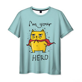 Мужская футболка 3D с принтом Я твой герой в Курске, 100% полиэфир | прямой крой, круглый вырез горловины, длина до линии бедер | cat | герой | домашние любимцы | животные | котики | котэ | котята | любовь | милые