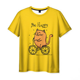 Мужская футболка 3D с принтом Be Happy,cat в Курске, 100% полиэфир | прямой крой, круглый вырез горловины, длина до линии бедер | cat | домашние любимцы | животные | котики | котэ | котята | любовь | милые
