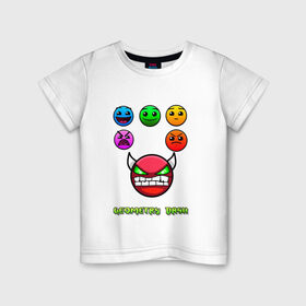 Детская футболка хлопок с принтом Geometry dash icons в Курске, 100% хлопок | круглый вырез горловины, полуприлегающий силуэт, длина до линии бедер | gd | геометрия | демон | дьявол | дэш | иконки | сложно | сложность