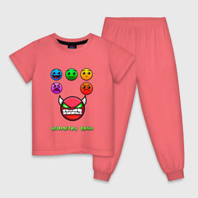Детская пижама хлопок с принтом Geometry dash icons в Курске, 100% хлопок |  брюки и футболка прямого кроя, без карманов, на брюках мягкая резинка на поясе и по низу штанин
 | gd | геометрия | демон | дьявол | дэш | иконки | сложно | сложность