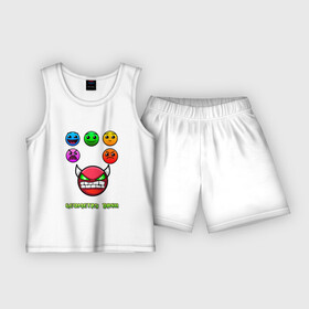 Детская пижама с шортами хлопок с принтом Geometry dash icons в Курске,  |  | Тематика изображения на принте: gd | геометрия | демон | дьявол | дэш | иконки | сложно | сложность