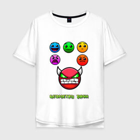 Мужская футболка хлопок Oversize с принтом Geometry dash icons в Курске, 100% хлопок | свободный крой, круглый ворот, “спинка” длиннее передней части | gd | геометрия | демон | дьявол | дэш | иконки | сложно | сложность