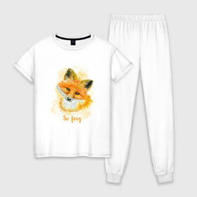 Женская пижама хлопок с принтом Лисичка в Курске, 100% хлопок | брюки и футболка прямого кроя, без карманов, на брюках мягкая резинка на поясе и по низу штанин | fox | лес | лесной | лис | лиса | лисенок | лисичка | милый | рыжий | хищник