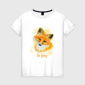Женская футболка хлопок с принтом Лисичка в Курске, 100% хлопок | прямой крой, круглый вырез горловины, длина до линии бедер, слегка спущенное плечо | fox | лес | лесной | лис | лиса | лисенок | лисичка | милый | рыжий | хищник