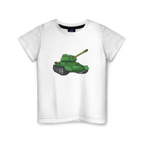 Детская футболка хлопок с принтом Танк Т-34 в Курске, 100% хлопок | круглый вырез горловины, полуприлегающий силуэт, длина до линии бедер | 