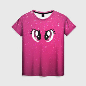 Женская футболка 3D с принтом Няшные Глаза в Курске, 100% полиэфир ( синтетическое хлопкоподобное полотно) | прямой крой, круглый вырез горловины, длина до линии бедер | dash | swag | аниме | глаз | звезды | космос | мимими | няш | розовый