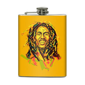 Фляга с принтом bob marley в Курске, металлический корпус | емкость 0,22 л, размер 125 х 94 мм. Виниловая наклейка запечатывается полностью | Тематика изображения на принте: гитарист | марли | музыкант | неста | регги | роберт