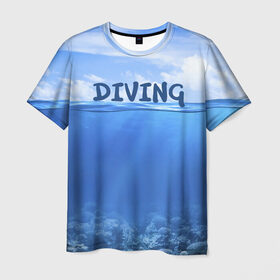 Мужская футболка 3D с принтом Дайвинг в Курске, 100% полиэфир | прямой крой, круглый вырез горловины, длина до линии бедер | coral reef | diver | diving | underwater | вода | водолаз | волна | дайвер | коралловые рифы | море | ныряние | океан | подводный мир