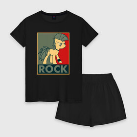 Женская пижама с шортиками хлопок с принтом Rock в Курске, 100% хлопок | футболка прямого кроя, шорты свободные с широкой мягкой резинкой | my little pony | rock | дружба | мой маленький пони | рок