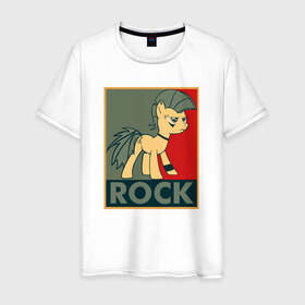 Мужская футболка хлопок с принтом Rock в Курске, 100% хлопок | прямой крой, круглый вырез горловины, длина до линии бедер, слегка спущенное плечо. | my little pony | rock | дружба | мой маленький пони | рок