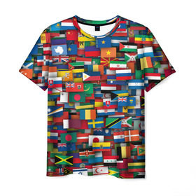 Мужская футболка 3D с принтом Флаги всех стран в Курске, 100% полиэфир | прямой крой, круглый вырез горловины, длина до линии бедер | Тематика изображения на принте: интернационал | мир | паттерн | флаг