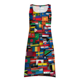 Платье-майка 3D с принтом Флаги всех стран в Курске, 100% полиэстер | полуприлегающий силуэт, широкие бретели, круглый вырез горловины, удлиненный подол сзади. | Тематика изображения на принте: интернационал | мир | паттерн | флаг