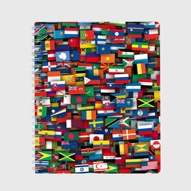 Тетрадь с принтом Флаги всех стран в Курске, 100% бумага | 48 листов, плотность листов — 60 г/м2, плотность картонной обложки — 250 г/м2. Листы скреплены сбоку удобной пружинной спиралью. Уголки страниц и обложки скругленные. Цвет линий — светло-серый
 | Тематика изображения на принте: интернационал | мир | паттерн | флаг