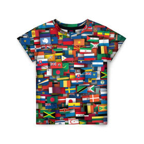 Детская футболка 3D с принтом Флаги всех стран в Курске, 100% гипоаллергенный полиэфир | прямой крой, круглый вырез горловины, длина до линии бедер, чуть спущенное плечо, ткань немного тянется | интернационал | мир | паттерн | флаг
