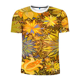 Мужская футболка 3D спортивная с принтом Цветочные мотивы в Курске, 100% полиэстер с улучшенными характеристиками | приталенный силуэт, круглая горловина, широкие плечи, сужается к линии бедра | Тематика изображения на принте: 
