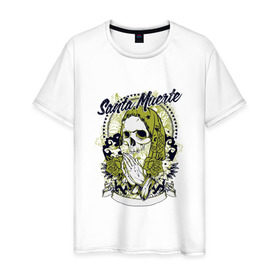 Мужская футболка хлопок с принтом Santa Muerte в Курске, 100% хлопок | прямой крой, круглый вырез горловины, длина до линии бедер, слегка спущенное плечо. | Тематика изображения на принте: 