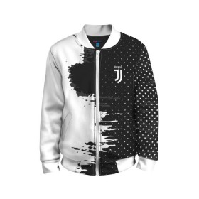 Детский бомбер 3D с принтом Juventus uniform black 2018 в Курске, 100% полиэстер | застегивается на молнию, по бокам два кармана без застежек, мягкие манжеты, по низу бомбера и на воротнике — эластичная резинка | Тематика изображения на принте: football | soccer | ювентус