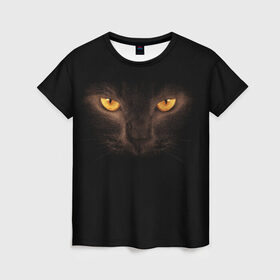 Женская футболка 3D с принтом Кошачий Взгляд в Курске, 100% полиэфир ( синтетическое хлопкоподобное полотно) | прямой крой, круглый вырез горловины, длина до линии бедер | глаза | желтый | кот | котейка | котенок | котик | котя | кошка | усатый