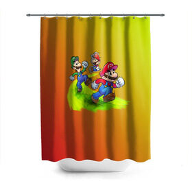 Штора 3D для ванной с принтом Super Mario в Курске, 100% полиэстер | плотность материала — 100 г/м2. Стандартный размер — 146 см х 180 см. По верхнему краю — пластиковые люверсы для креплений. В комплекте 10 пластиковых колец | nintendo | марио | нинтендо