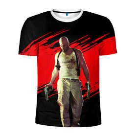 Мужская футболка 3D спортивная с принтом Max Payne в Курске, 100% полиэстер с улучшенными характеристиками | приталенный силуэт, круглая горловина, широкие плечи, сужается к линии бедра | Тематика изображения на принте: game | gta | max | payne | rockstar | игра | макс | пэйн