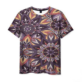 Мужская футболка 3D с принтом Мандала узоры в Курске, 100% полиэфир | прямой крой, круглый вырез горловины, длина до линии бедер | abstract | abstraction | flower | mandala | pattern | style | абстракция | кружево | узор | узоры | цветы