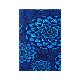 Обложка для паспорта матовая кожа с принтом MANDALA BLUE в Курске, натуральная матовая кожа | размер 19,3 х 13,7 см; прозрачные пластиковые крепления | 