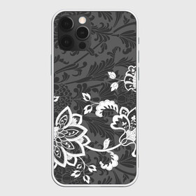 Чехол для iPhone 12 Pro с принтом Кружевной узор  в Курске, силикон | область печати: задняя сторона чехла, без боковых панелей | flowers | pattern | арт | винтаж | кружева | орнамент | текстура | узор | цветы | черно белый