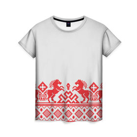 Женская футболка 3D с принтом старославянский узор 13 в Курске, 100% полиэфир ( синтетическое хлопкоподобное полотно) | прямой крой, круглый вырез горловины, длина до линии бедер | орнамент | славянский | узор