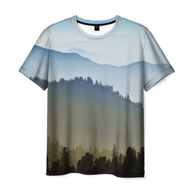 Мужская футболка 3D с принтом Горный хребет в Курске, 100% полиэфир | прямой крой, круглый вырез горловины, длина до линии бедер | mountain range | горная гряда | горная цепь | горный массив | горы | кряж | лес | небо | природа | хребет