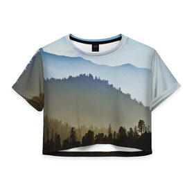 Женская футболка 3D укороченная с принтом Горный хребет в Курске, 100% полиэстер | круглая горловина, длина футболки до линии талии, рукава с отворотами | mountain range | горная гряда | горная цепь | горный массив | горы | кряж | лес | небо | природа | хребет