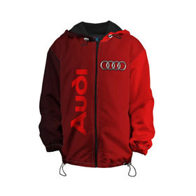 Детская куртка 3D с принтом Audi в Курске, 100% полиэстер | застежка — молния, подол и капюшон оформлены резинкой с фиксаторами, по бокам — два кармана без застежек, один потайной карман на груди, плотность верхнего слоя — 90 г/м2; плотность флисового подклада — 260 г/м2 | Тематика изображения на принте: audi | автомобиль | ауди | кольца | лого