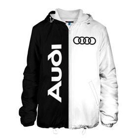 Мужская куртка 3D с принтом Audi в Курске, ткань верха — 100% полиэстер, подклад — флис | прямой крой, подол и капюшон оформлены резинкой с фиксаторами, два кармана без застежек по бокам, один большой потайной карман на груди. Карман на груди застегивается на липучку | Тематика изображения на принте: ауди | кольца | лого