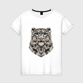 Женская футболка хлопок с принтом Леопард в Курске, 100% хлопок | прямой крой, круглый вырез горловины, длина до линии бедер, слегка спущенное плечо | 