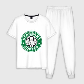 Мужская пижама хлопок с принтом Starbart в Курске, 100% хлопок | брюки и футболка прямого кроя, без карманов, на брюках мягкая резинка на поясе и по низу штанин
 | bart | simpsons | барт | лого | старбакс