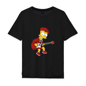 Мужская футболка хлопок Oversize с принтом Bart AC/DC в Курске, 100% хлопок | свободный крой, круглый ворот, “спинка” длиннее передней части | acdc | music | rock | simpsons | барт | гитара | группа | исидиси | музыка | рок