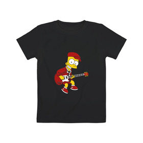Детская футболка хлопок с принтом Bart AC/DC в Курске, 100% хлопок | круглый вырез горловины, полуприлегающий силуэт, длина до линии бедер | acdc | music | rock | simpsons | барт | гитара | группа | исидиси | музыка | рок