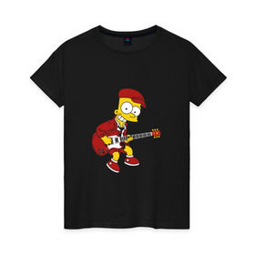 Женская футболка хлопок с принтом Bart AC/DC в Курске, 100% хлопок | прямой крой, круглый вырез горловины, длина до линии бедер, слегка спущенное плечо | acdc | music | rock | simpsons | барт | гитара | группа | исидиси | музыка | рок