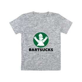 Детская футболка хлопок с принтом Bartsucks в Курске, 100% хлопок | круглый вырез горловины, полуприлегающий силуэт, длина до линии бедер | Тематика изображения на принте: bart | homer | simpsons | барт | гомер | старбакс