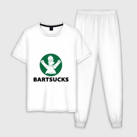 Мужская пижама хлопок с принтом Bartsucks в Курске, 100% хлопок | брюки и футболка прямого кроя, без карманов, на брюках мягкая резинка на поясе и по низу штанин
 | bart | homer | simpsons | барт | гомер | старбакс