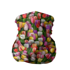 Бандана-труба 3D с принтом Разноцветные тюльпаны в Курске, 100% полиэстер, ткань с особыми свойствами — Activecool | плотность 150‒180 г/м2; хорошо тянется, но сохраняет форму | Тематика изображения на принте: 8 марта | tulip | белый | букет | желтый | зеленый | красный | паттерн | розовый | тюльпан | тюльпанчики | цветок | цветочки | цветы