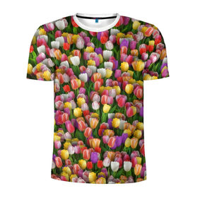 Мужская футболка 3D спортивная с принтом Разноцветные тюльпаны в Курске, 100% полиэстер с улучшенными характеристиками | приталенный силуэт, круглая горловина, широкие плечи, сужается к линии бедра | Тематика изображения на принте: 8 марта | tulip | белый | букет | желтый | зеленый | красный | паттерн | розовый | тюльпан | тюльпанчики | цветок | цветочки | цветы
