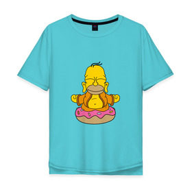 Мужская футболка хлопок Oversize с принтом Гомерчик в Курске, 100% хлопок | свободный крой, круглый ворот, “спинка” длиннее передней части | donut | homer | simpsons | будда | гомер | пончик