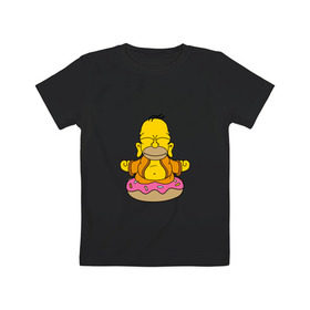 Детская футболка хлопок с принтом Гомерчик в Курске, 100% хлопок | круглый вырез горловины, полуприлегающий силуэт, длина до линии бедер | donut | homer | simpsons | будда | гомер | пончик