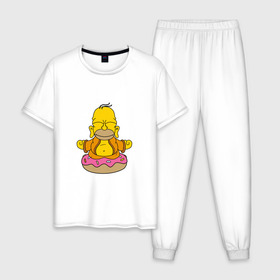 Мужская пижама хлопок с принтом Гомерчик в Курске, 100% хлопок | брюки и футболка прямого кроя, без карманов, на брюках мягкая резинка на поясе и по низу штанин
 | donut | homer | simpsons | будда | гомер | пончик