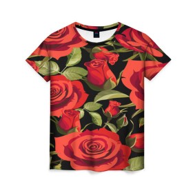 Женская футболка 3D с принтом Великолепные розы в Курске, 100% полиэфир ( синтетическое хлопкоподобное полотно) | прямой крой, круглый вырез горловины, длина до линии бедер | flower | pattern | spring | букет | весна | паттерн | праздник | розы | цветочный | цветы